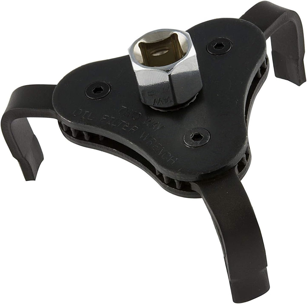 Neiko 03421A Two Way Universal Adjustable Oil Filter Wrench | 3-Jaw Design | 3/8" Square Drive Socket | Includes 1/2" Adaptor | Automotive Tool