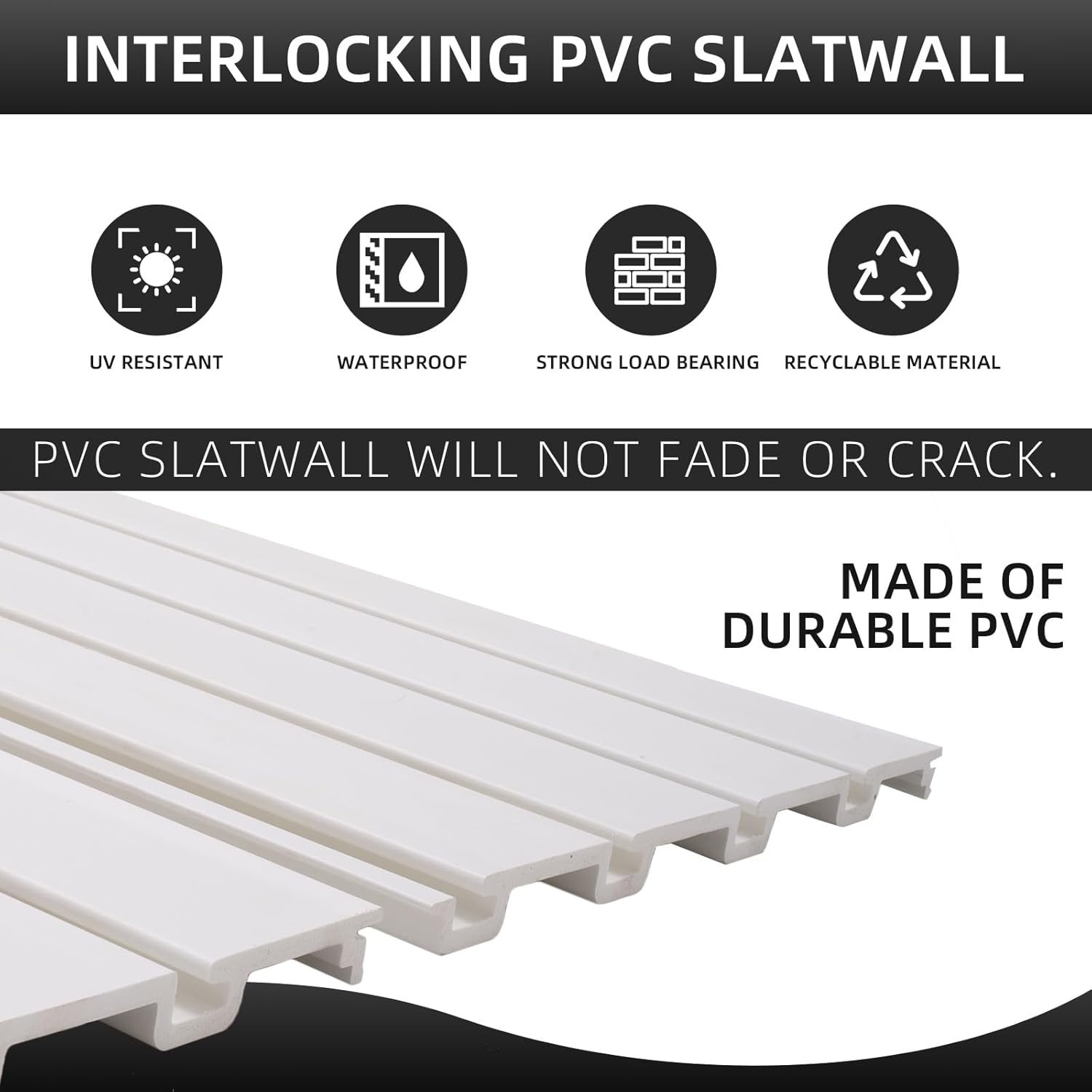 Slatwall Panel Garage Organizer, Heavy Duty Wall Mounted PVC Slat Wall Panels, Tool Organization Peg Board 4ft x 2ft (White)