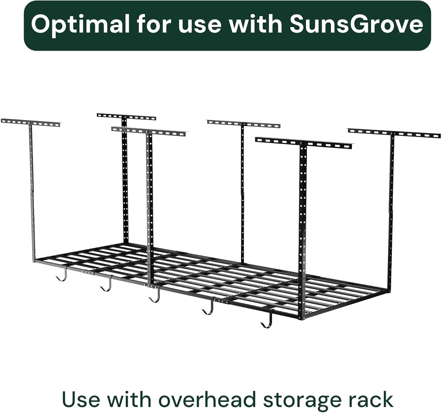 SunsGrove Heavy-Duty 4-Pack Overhead Garage Ceiling Storage Hooks, Add-On Storage Rail Hook Accessory for Hanging Bikes and More, Supports Up to 66lbs
