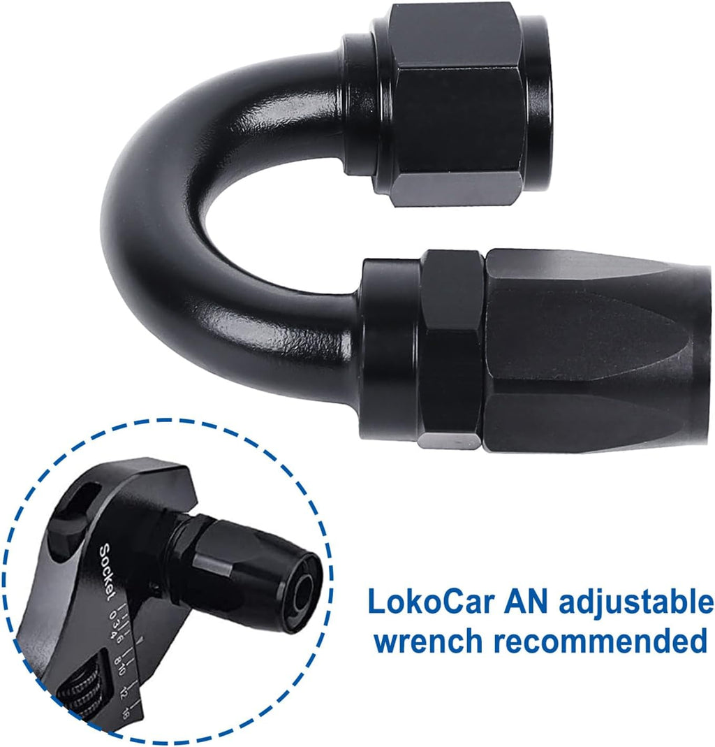 LokoCar 6AN Hose End Fitting 180 Degree Swivel For CPE Braided Hose Black 2Pcs