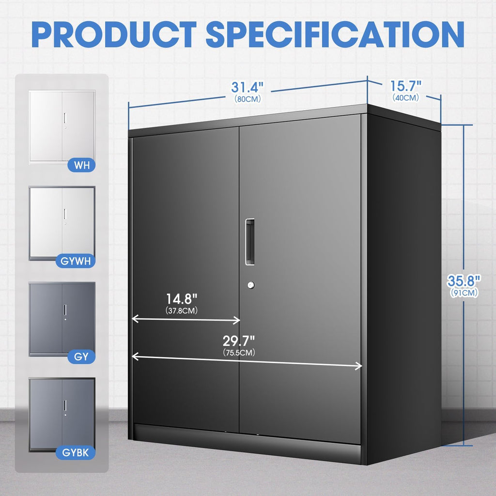 DNA MOTORING Metal Storage Cabinet, 36'' Locking Cabinet with 2 Doors and 2 Adjustable Shelves, Metal Cabinet Heavy Duty Utility Cabinet for Garage,Office,Home,Gym, Black, TOOLS-00631-BK-BK