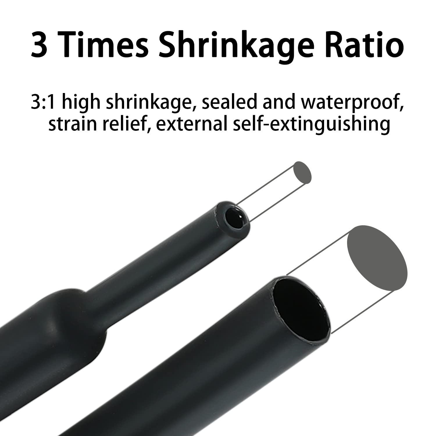 3:1 Ratio Heat Shrink Tubing Roll Adhesive Lined Industrial Marine Grade Dual Wall Heat Shrink Tube Waterproof and Sealed Black (1/2 inches(12.7 mm), 10 Feet)