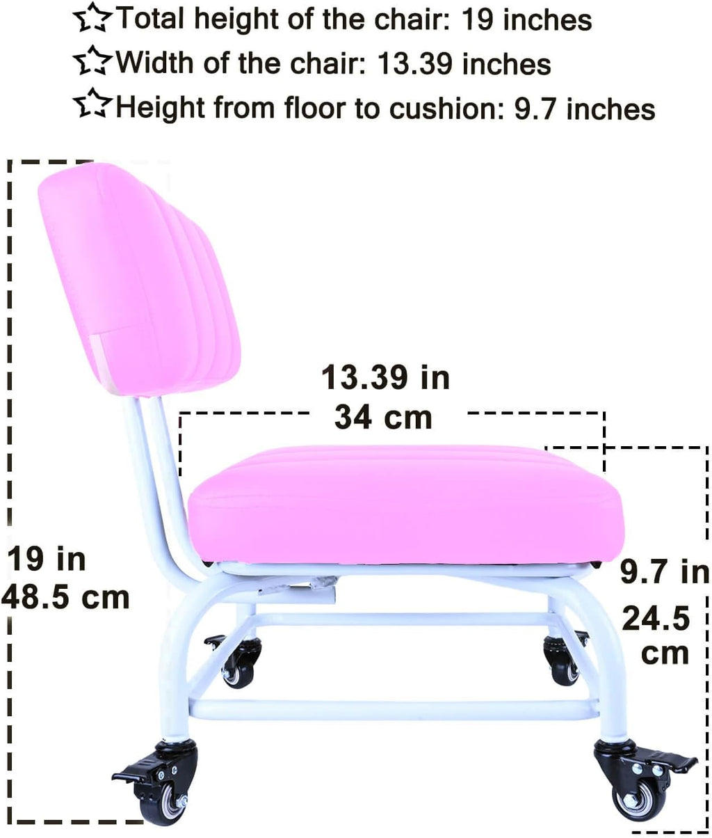 Rolling Stool and 4 Wheels with Brakes Rolling Chair for Home Office Garage Shop Roller Seat Water-Proof High Density Cushion and Steel Pink