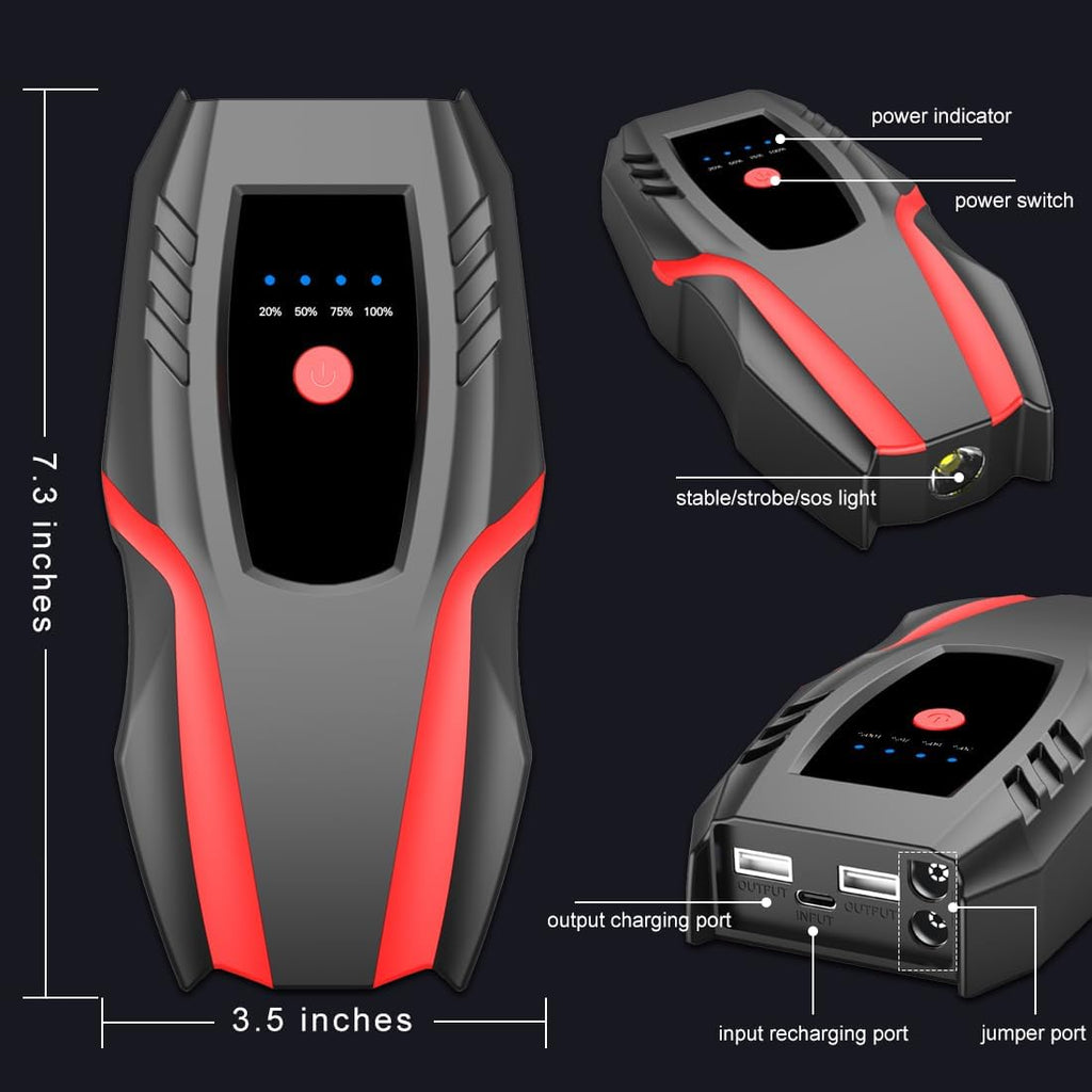 12v Auto Jump Starter Peak Current 2000A (8.0L Gas and 5.0L Diesel Engine), Car Lithium Battery Charger Jumper Cable Pack, 8000mah Portable Power Bank with LED Light&USB Quick Charge