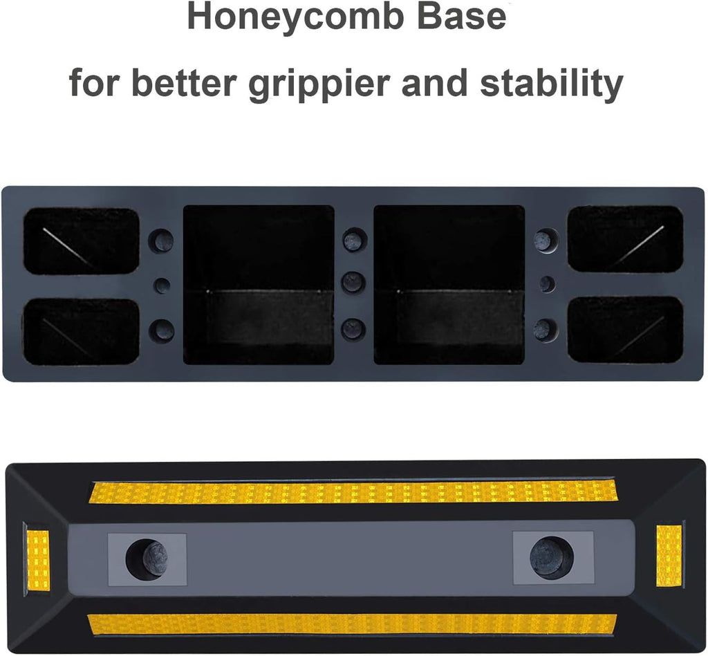 2 Pack Rubber Parking Guide Blocks Heavy Duty Wheel Stop Stoppers for Car Garage Parks Professional Grade Parking Rubber Curb w/Yellow Refective Stripes for Truck RV Trailer 21.25"(L)x5.7"(W)x3.54"(H)