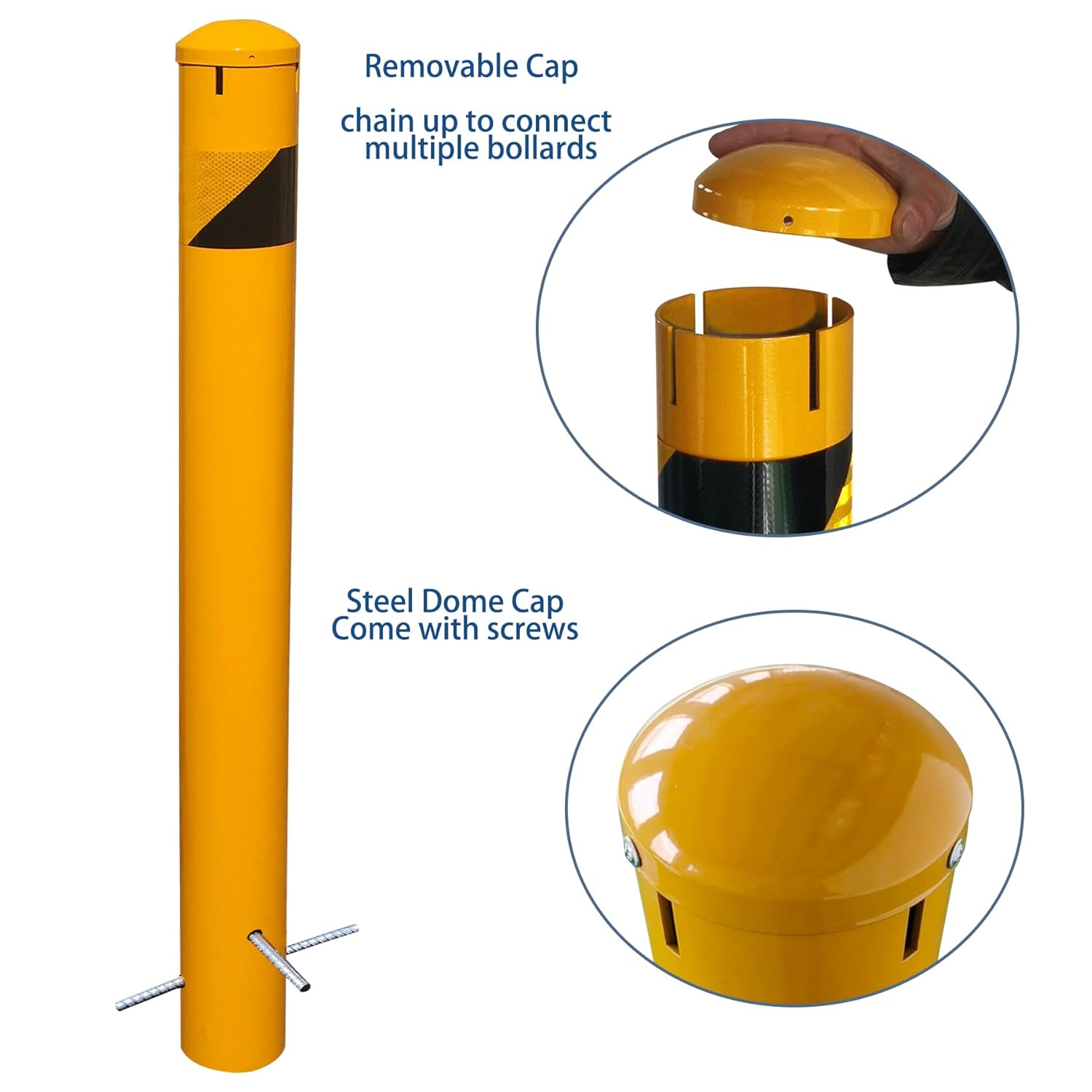 46" High Pour in Place Steel Bollard Post with Removable Cap, 4-1/2" OD Safety Bollard Yellow Powder Coat, Metal Bollard Parking, Door Front Barrier