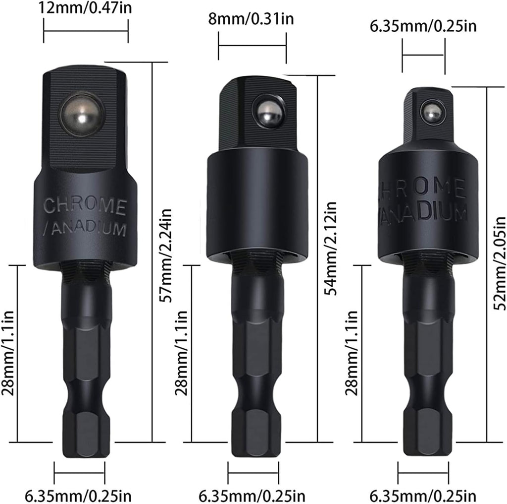 Right Angle Drill Adaptor,4-in-1 Impact Drill Bit Extension,360° Rotatable 1/4 3/8 1/2" Impact Grade Socket Adapter Set,105 Degree Angle Screwdriver Drill Bit for Household Workplace Industry