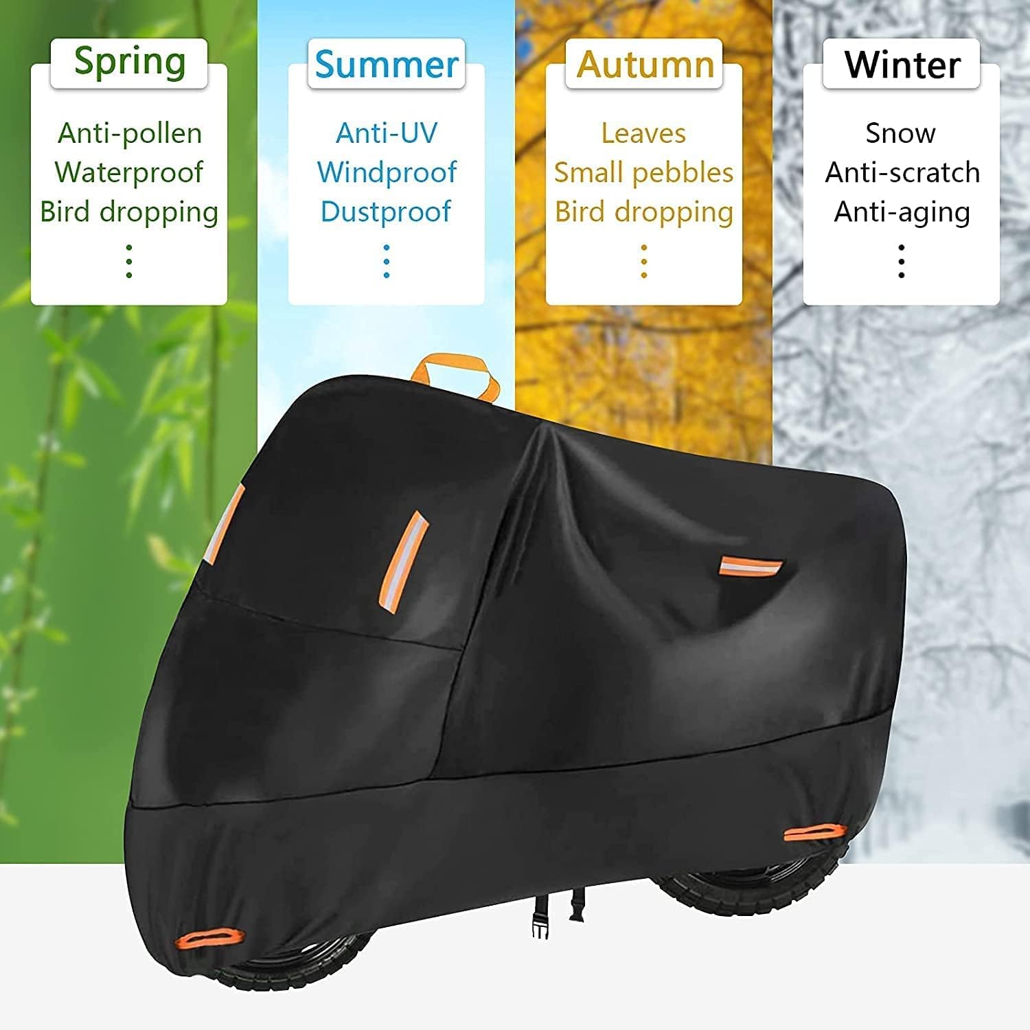 300D Oxford Heavy Duty Motorcycle Cover, Dirt Bike Cover, 86 inch L Compatible Sport Bikes Cruiser - Tear Proof Night Reflective Lock Holes Waterproof Impermeable Outdoor Protect (86 inch)