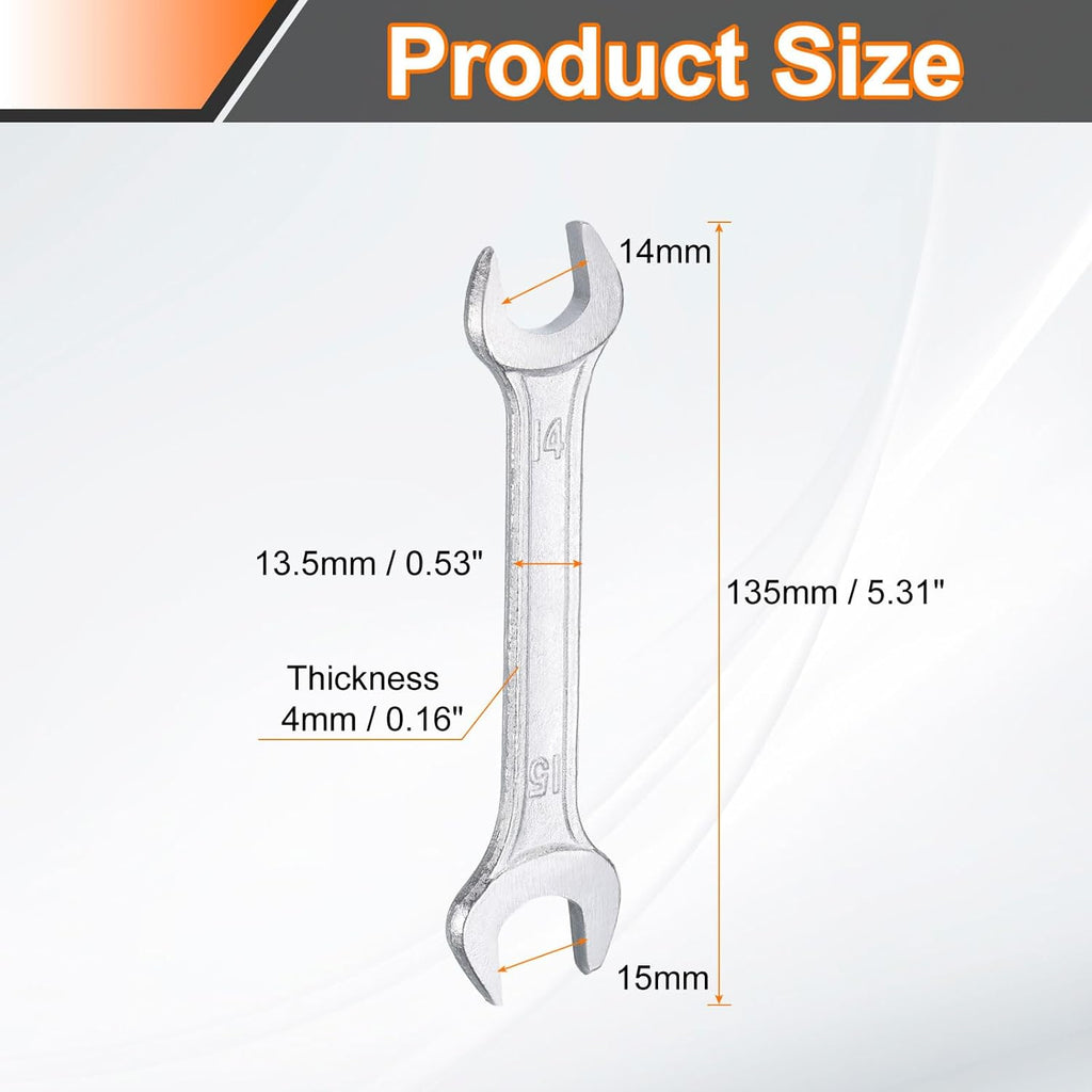 HARFINGTON 2pcs Double Open End Wrench 14mm x 15mm Metric 15 Degree Offset Angle Small Flat Head Wrench Galvanizing Open Ended Spanner for Automotive Repair Furniture Assembly