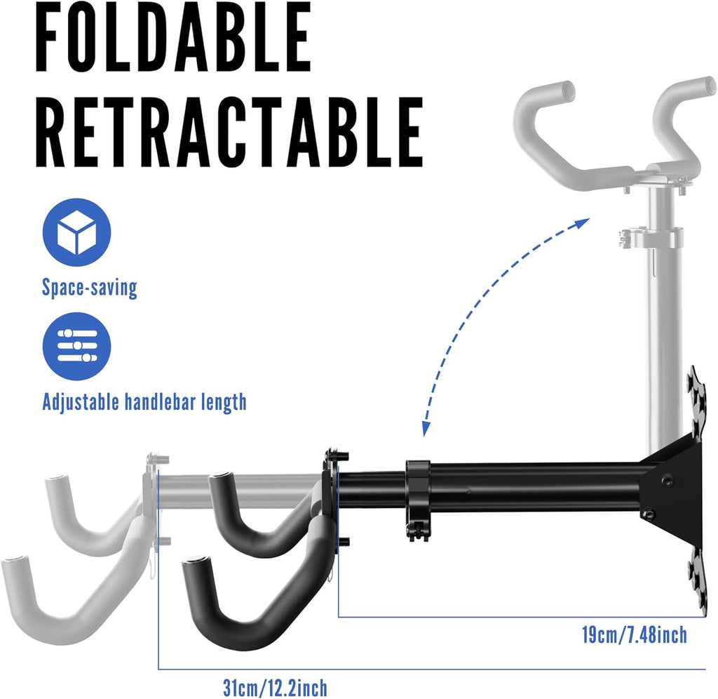 Bike Wall Mount Hanger - Adjustable Horizontal Bicycle Storage Rack for Garage and Home - Metal Hook Holder for Road, Mountain, and Hybrid Bikes