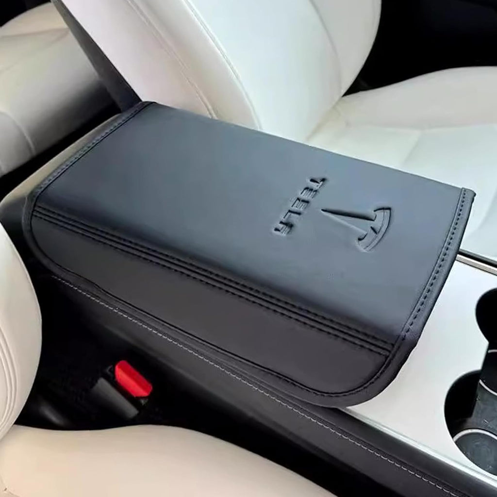 Car Armrest Cover for Tesla Model 3 Y Leather Center Console Armrest Box Cover Anti-Scratch Protector Pad Interior Accessories for Tesla Model 3 Model Y 2017-2023