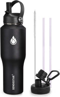 SENDESTAR Water Bottle 32oz,2 Lids(Straw lid),Wide Mouth Stainless Steel Vacuum Insulated Double Wall Keep Liquids Cold or Hot All Day,Sweat Proof Sport Design,Fit Car Cup Holder(Black)