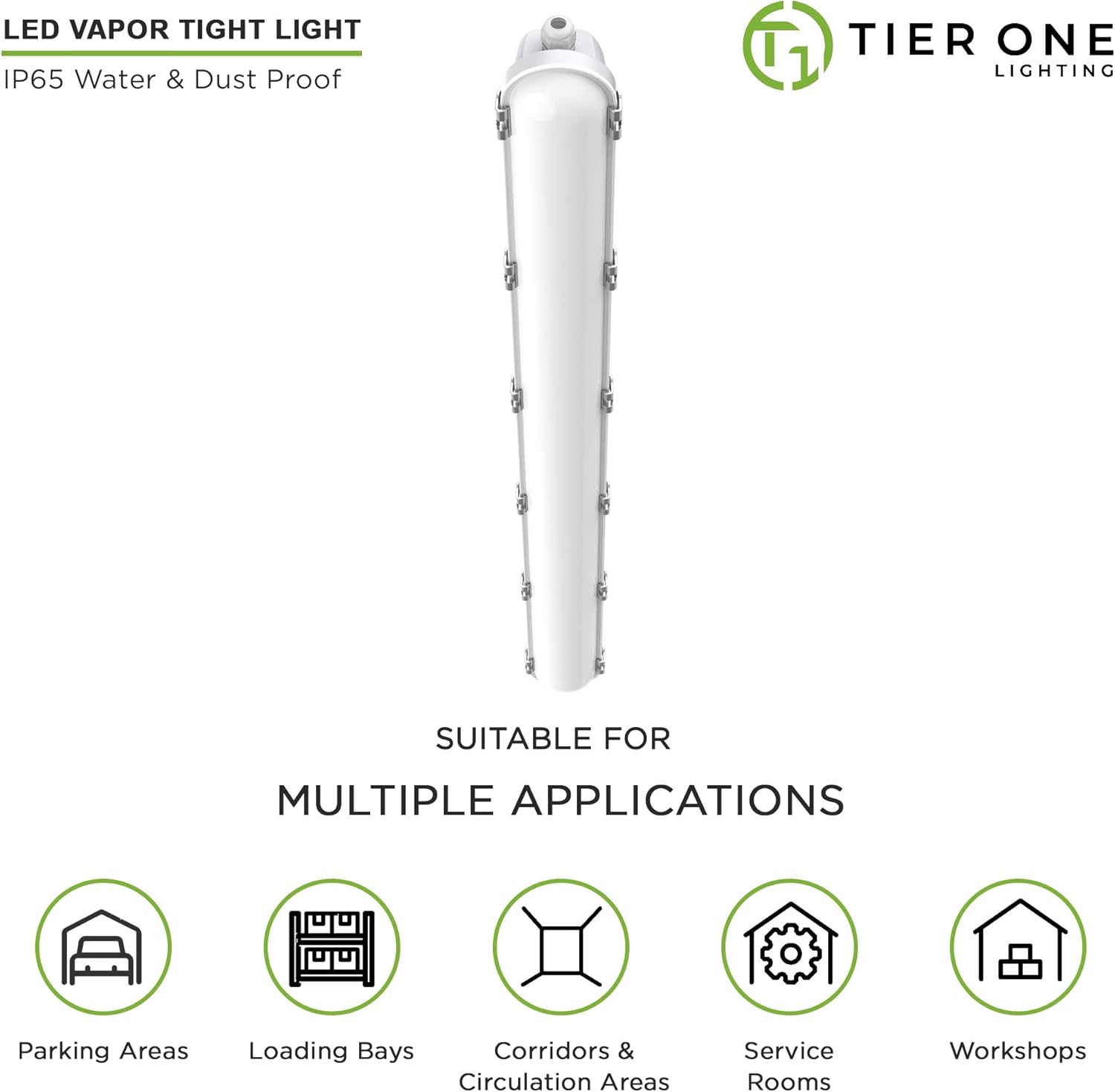 TIERONE 4ft LED Vapor Tight Light 50W Outdoor Shop Light IP65 Waterproof 0-10V Dimmable Integrated LED White Strip Lighting Fixture for Warehouses Car Washes 5000K 100-277V 6000LM ETL Listed 4 Pack