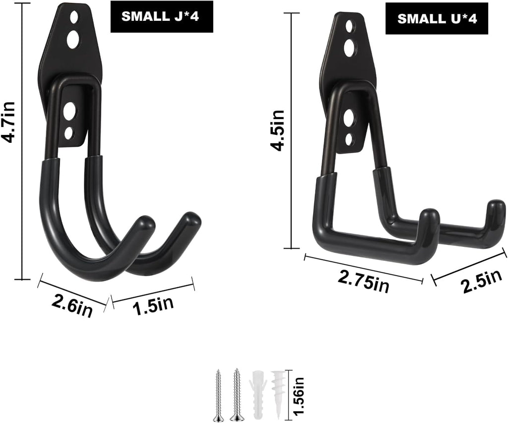 Steel Garage Hooks Wall Tool Organizer, 8 Pack Garage Storage Hook Heavy Duty Utility Storage Hangers Black for Ladders, Ropes, Garden Tools