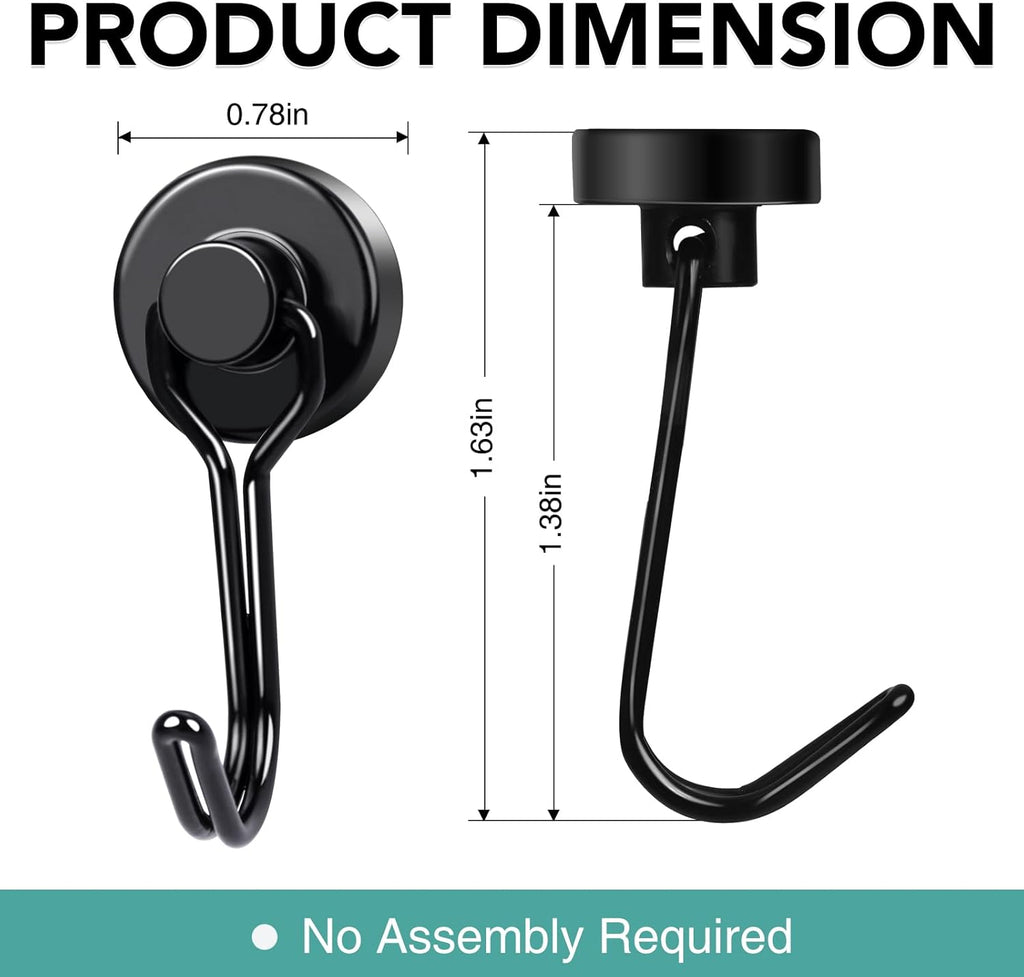 MIKEDE Magnetic Hooks, 40Lbs Heavy Duty Neodymium Magnet Hooks Black Magnetic Swivel Hooks for Hanging, 10 Pack Rust Proof Strong Magnets with Hook Metal Hanger for Fridge, Toolbox, Storage