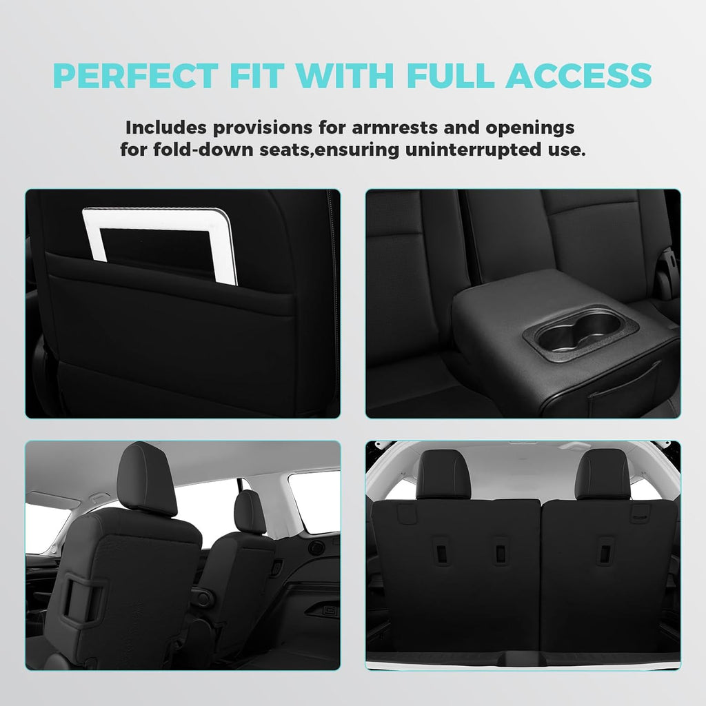 for Honda Pilot Seat Covers, Car Seat Protectors Full Set Custom Fit Pilot Elite,Black Edition 2016 2017 2018 2019 2020 2021 2022 7 Seats, Faux Leather Full Coverage Waterproof, Black