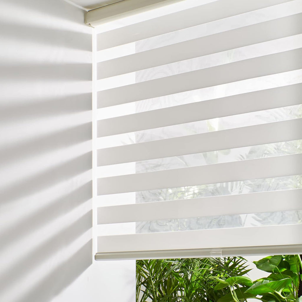 Persilux Cordless Zebra Blinds for Windows Free-Stop Window Shades (27" W X 72" H, Cream) Dual Layer Light Control for Day and Night, Light Filtering Sheer Shades for Home, Easy to Install