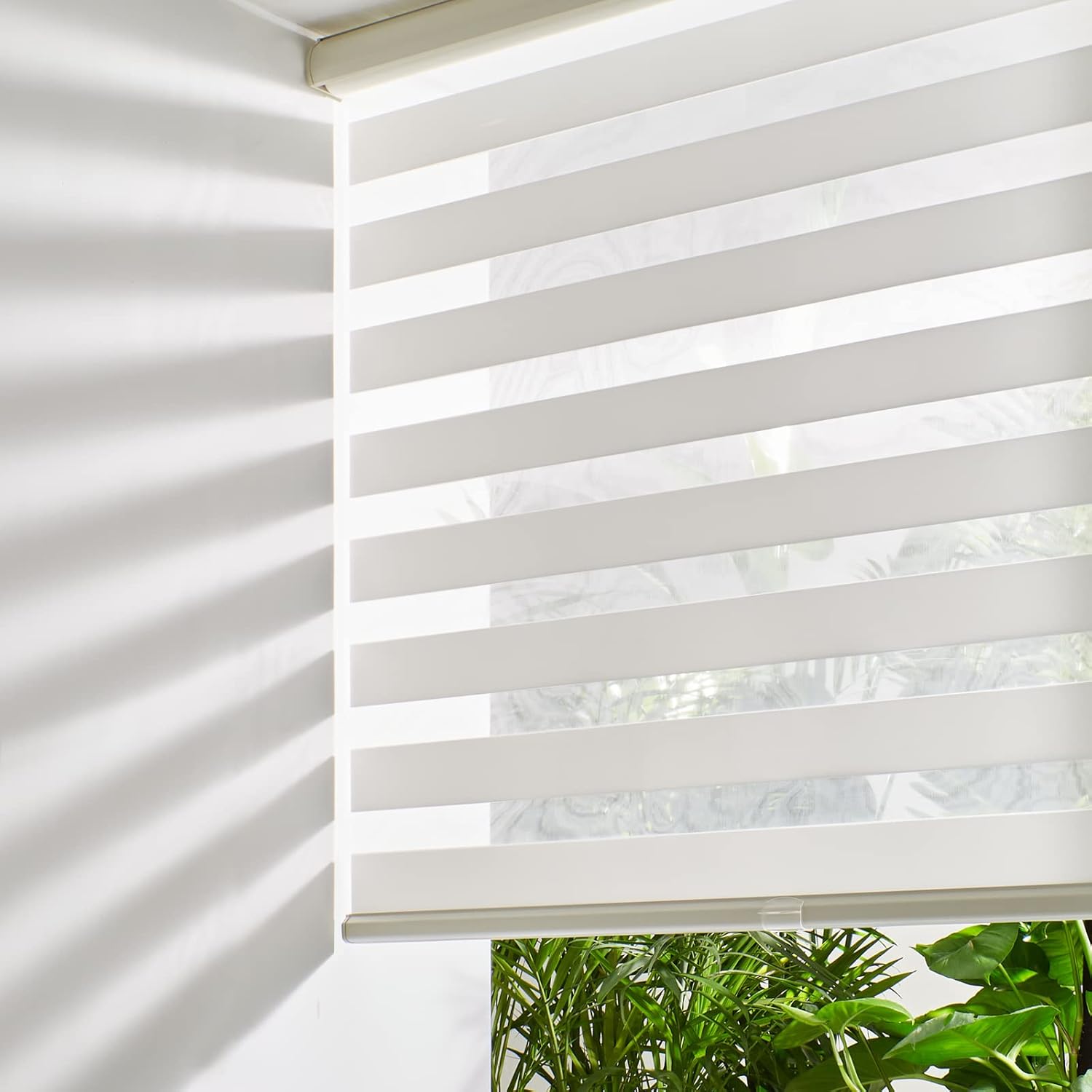 Persilux Cordless Zebra Blinds for Windows Free-Stop Roller Windows Shades (72" W X 72" H, Cream) Dual Layer Light Control for Day and Night, Light Filtering Sheer Shades for Home, Easy to Install
