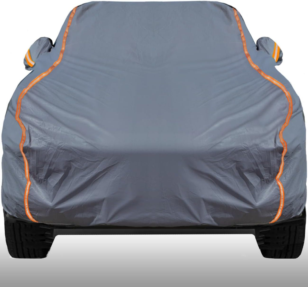 KEYOOG Universal Waterproof Heavy Weight Full Car Covers, Fit Pickup, All Weather, Outdoor Full Cover Weatherproof UV Sun Protection Snow Dust Storm Resistant with PEVA Cotton, Fit Length 230"-260"