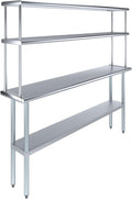 Amgood Stainless Steel Work Table Double Tier Overshelf | NSF (14" x 72" Work Table + 12" Overshelf)