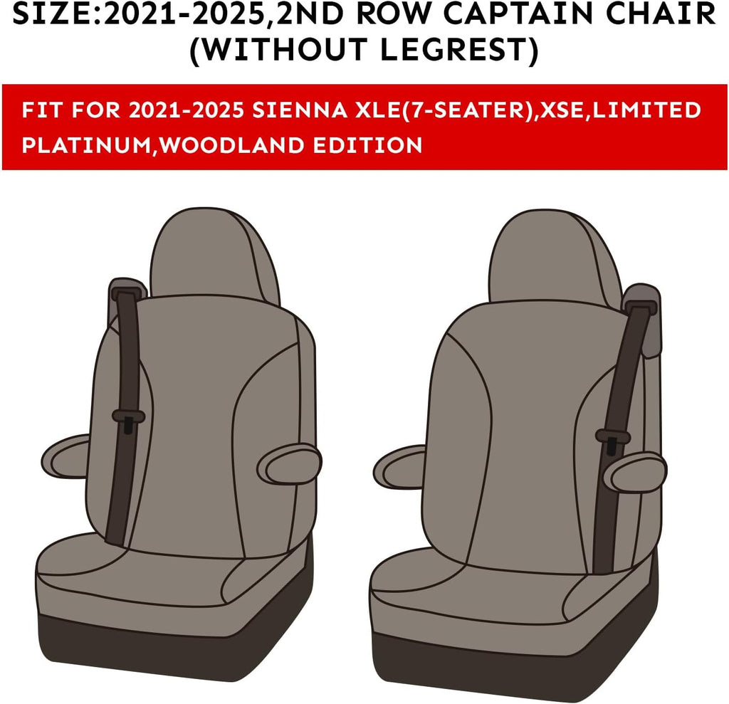 EKR Sienna Seat Covers for 2021-2025 Toyota Sienna XLE,XSE,Limited,Platinum,7 Seats,2nd Row Captain Chairs W/NO Legrest,Waterproof Seat Covers Full Set for Cars,Car Seat Protectors -Leather(Black)