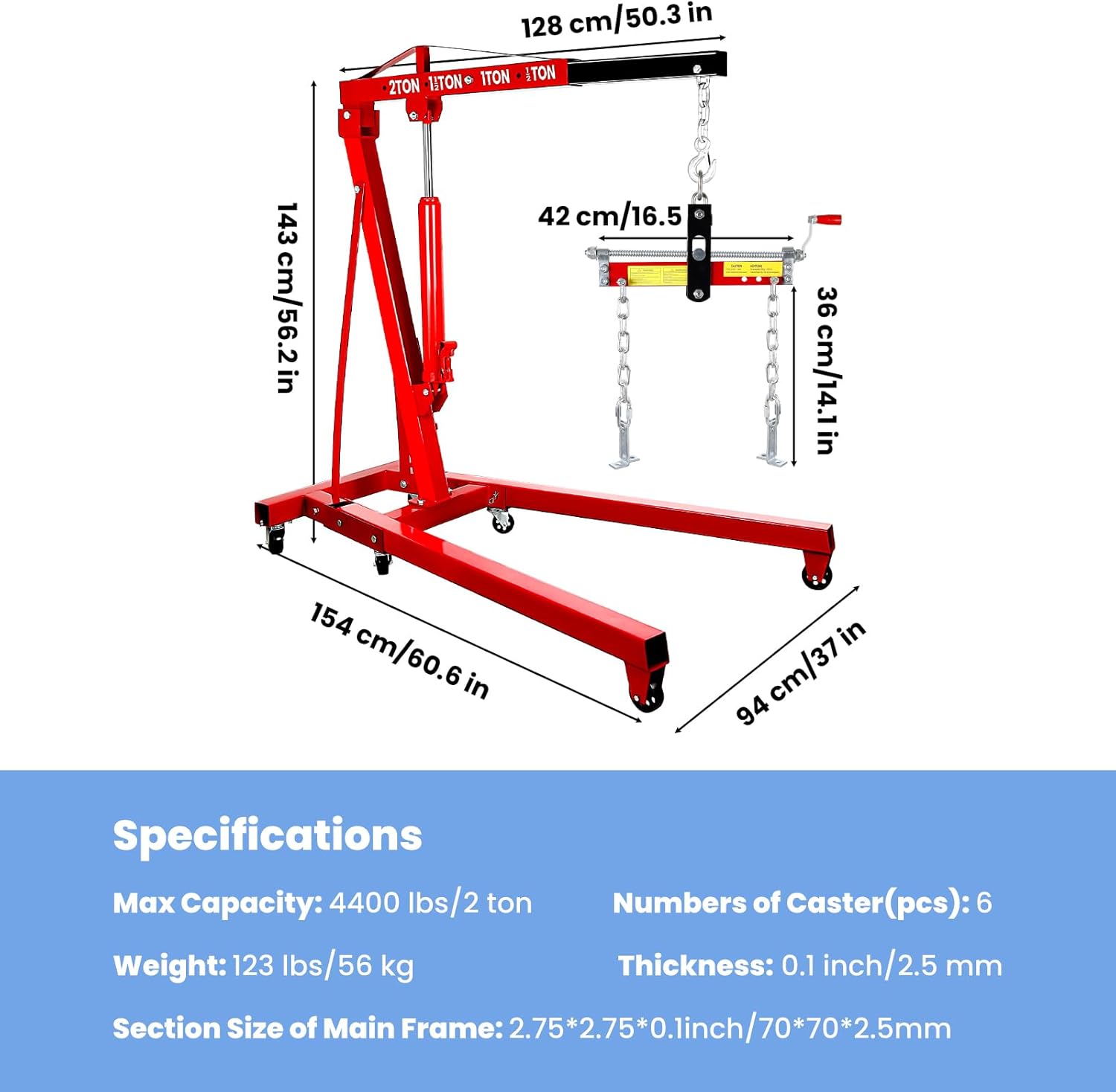 Engine Leveler 1 Ton/2209 LBS Heavy Duty Alloy Steel Engine Hoist Shop Crane with Ball Bearing and Adjustable Handle, Engine Leveler for Engine Hoist (Load Leveler)