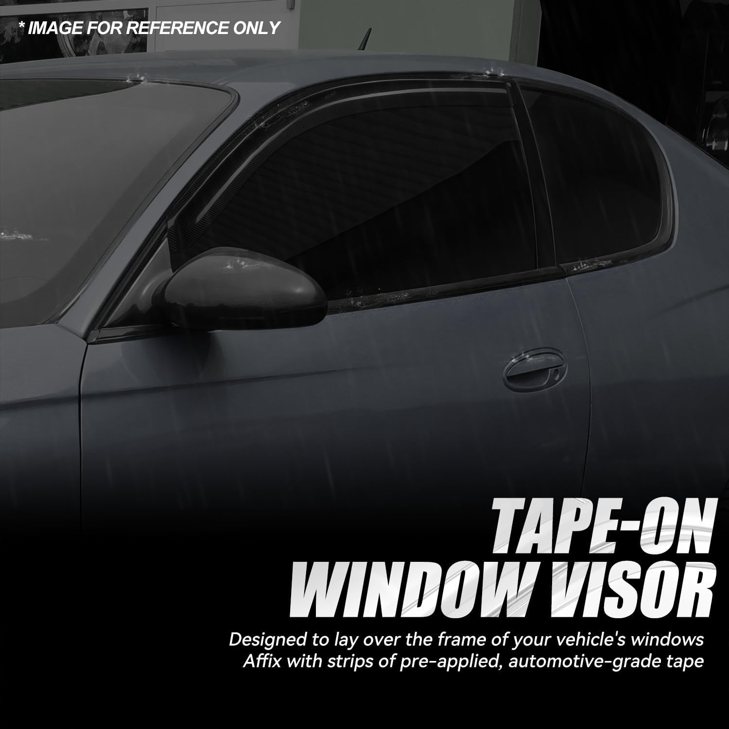 Auto Dynasty 2Pcs Carbon Fiber Pattern Window Visors Compatible with 2000-2007 Chevy Monte Carlo, Tape-On Front Window Deflectors Rain Guards Side Vent Shade, Glossy Black