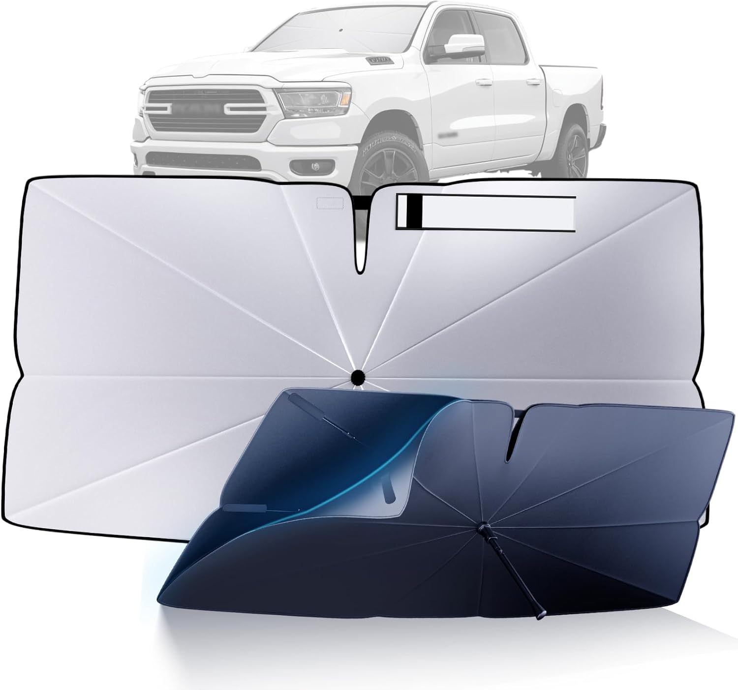Windshield Sun Shade Umbrella: for Dodge RAM-1500-2019-2025 - Front Custom Car Window Shades - Double Thickened Foldable Dodge RAM 1500 Sunshades Block UV Keep Cool