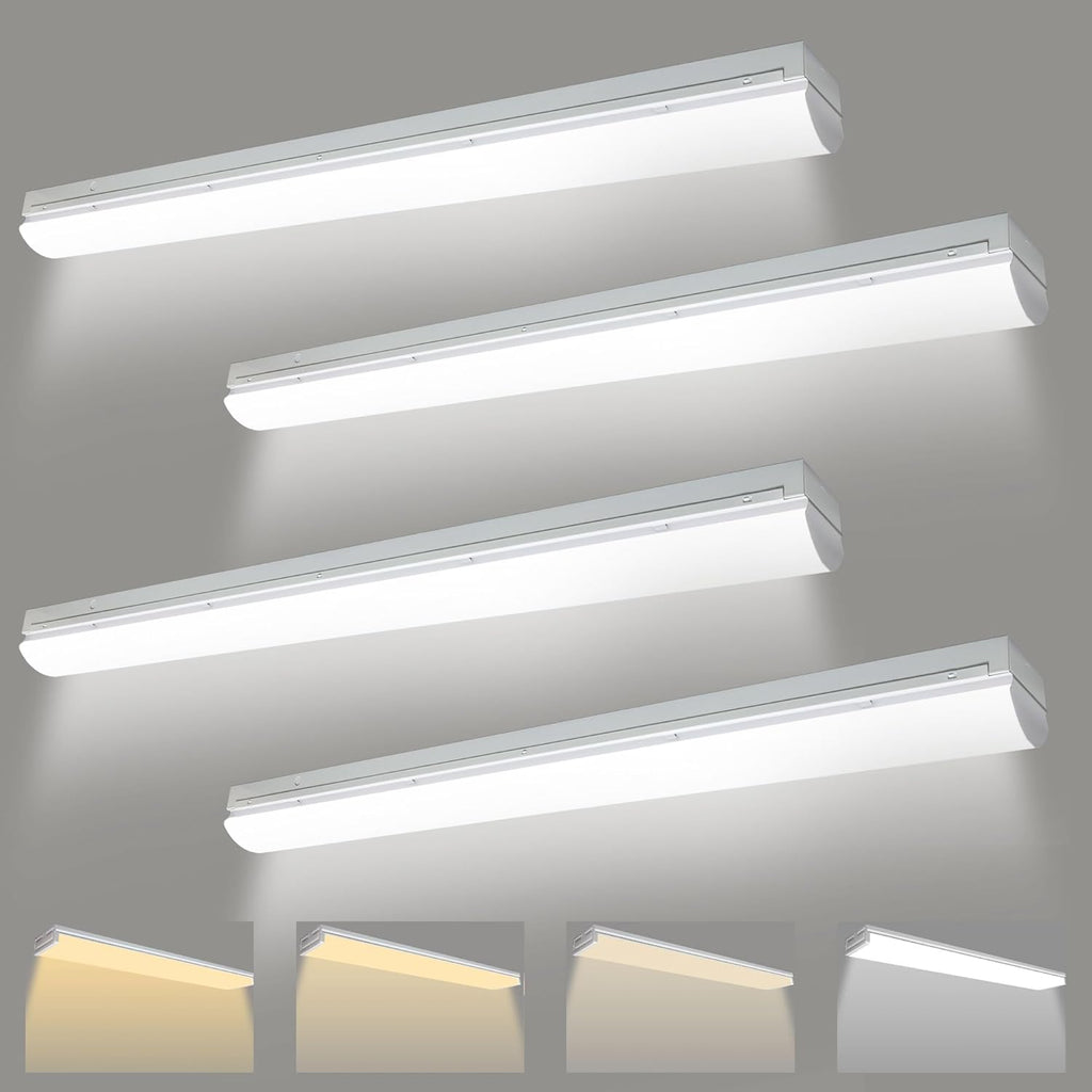 4PK 4FT LED Shop Light - 4 In 1 LED Wraparound Light Fixture, Hanging or Surface Mount for Garage, Office, Kitchen