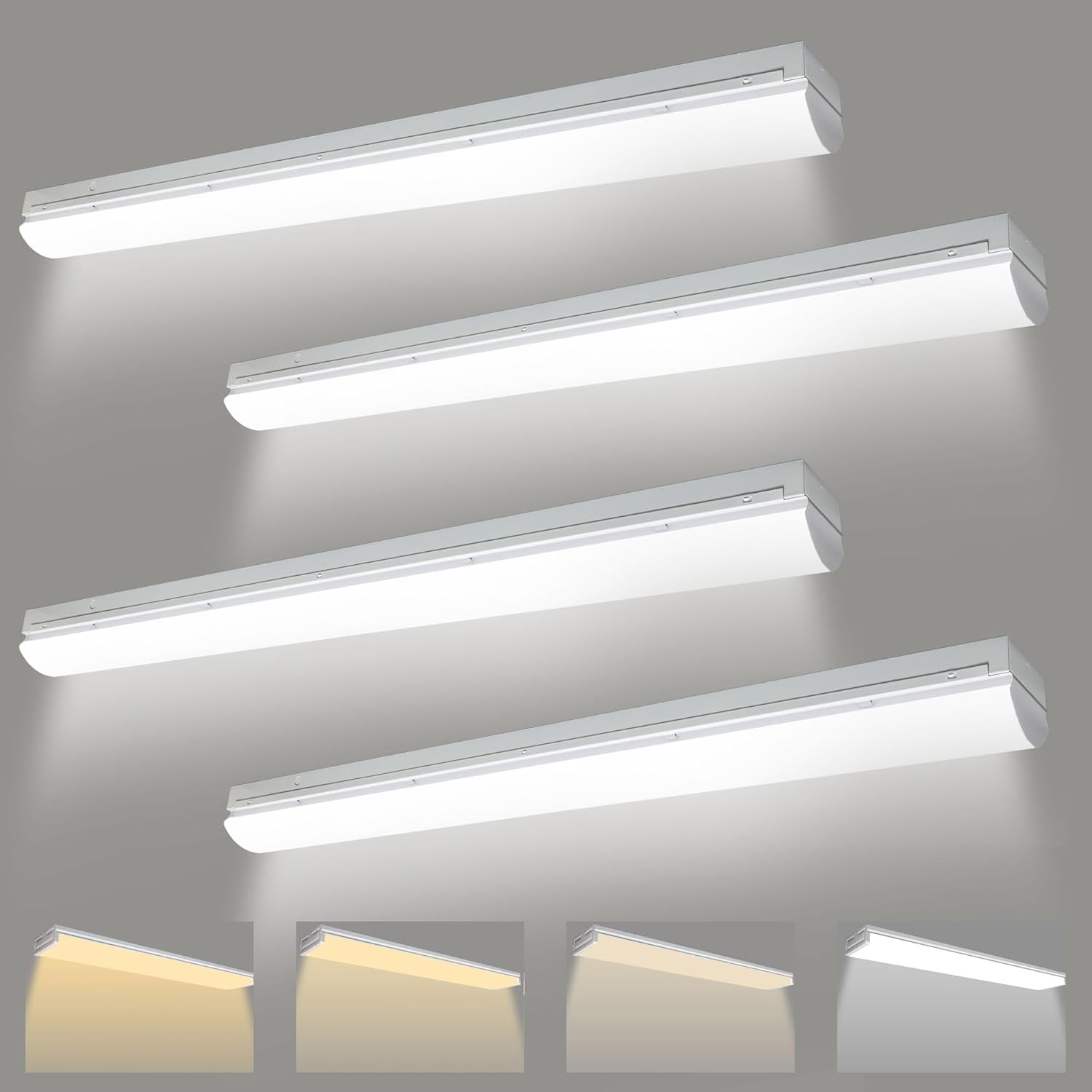 4PK 4FT LED Shop Light - 4 In 1 LED Wraparound Light Fixture, Hanging or Surface Mount for Garage, Office, Kitchen