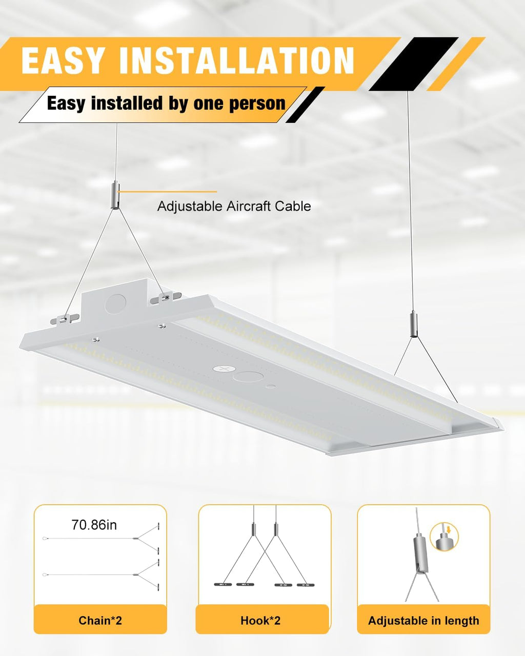 LED Linear High Bay Light, 130W 19500LM High Bay LED Shop Lights, 120-277V, 5000K, 0-10V Dimmable LED Shop Light, Linear High Bay Light for Warehouse Workshops, UL Complied.
