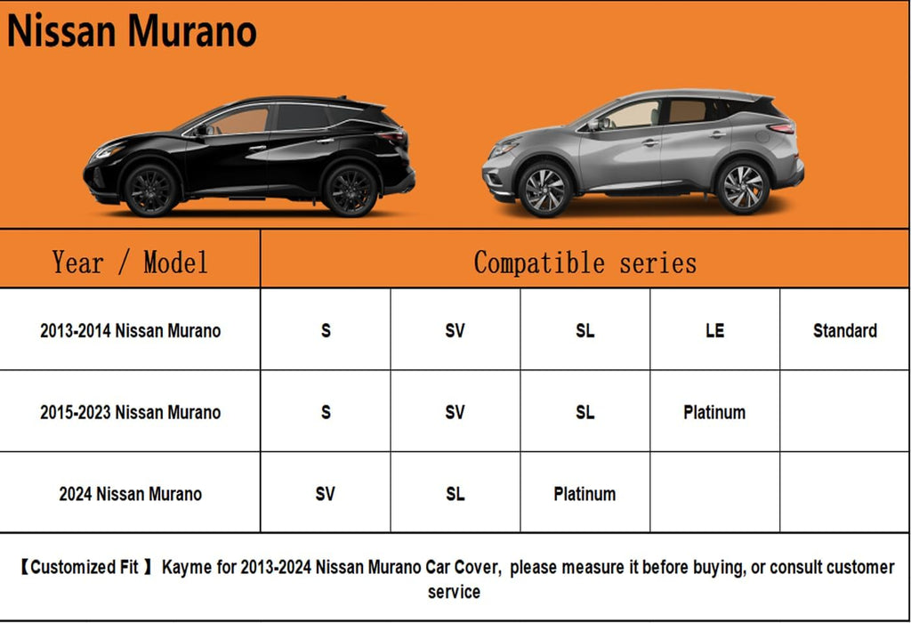 Kayme 6 Layers SUV Car Cover Custom Fit for Nissan Murano（2008-2025） Waterproof All Weather for Automobiles, Outdoor Full Cover Rain Sun UV Protection.Silver