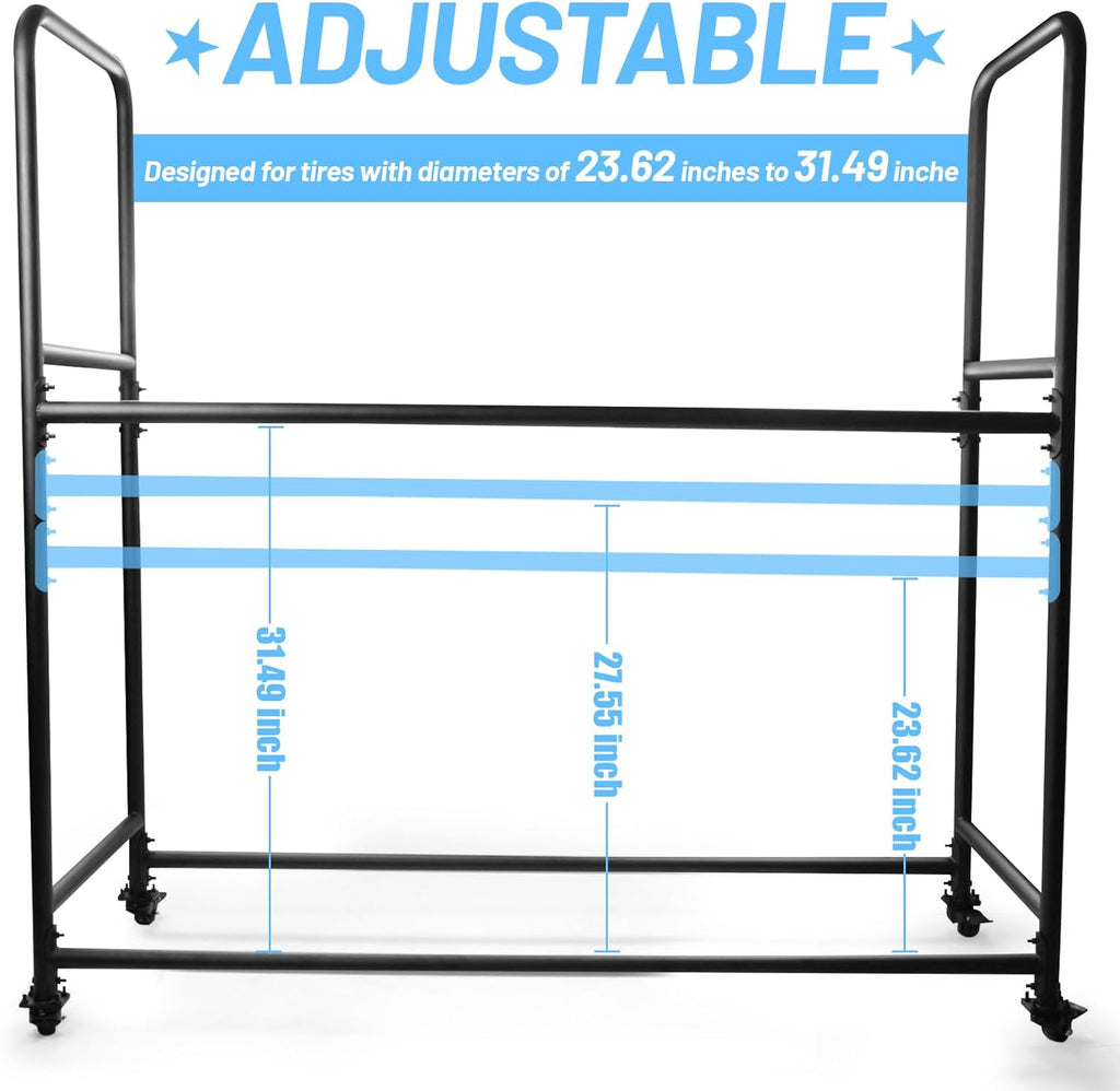 Rolling Tire Rack For Garage,Tire Storage Rack,Adjustable Metal With 4 Self-Locking Swivel Caster,Height 59”, With a Heavy-Duty Load Capacity Of 660 Pounds