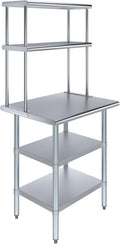 Amgood Stainless Steel Work Table with 2 Shelves | Metal Kitchen Prep Table & Shelving Combo (24" x 30" Table with 2 Shelves + 12" Overshelf)