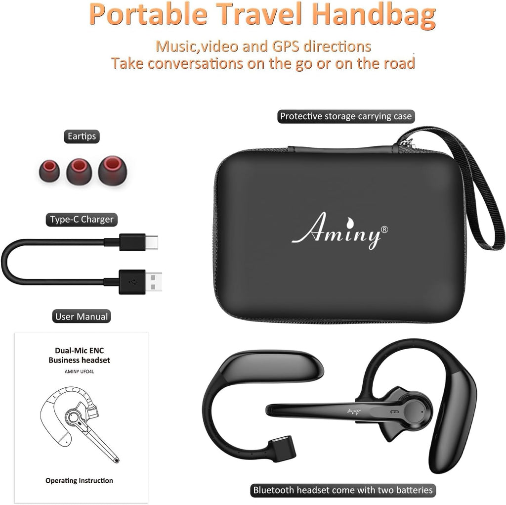 Wireless Bluetooth Headset with AI Noise Cancelling, 30Hrs Talk Time & Ultra Comfort - Hands-Free Earphones for Truck Drivers, Office, Home (V5.3)