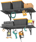 2 Pack Heavy Duty Garage Wall Shelves, 2x4ft Wall Mount Storage Shelf with Hooks, Shelf Warehouse Organization System, Rack Shelving, Holds 200 Lbs Each for Shop, Garage Storage