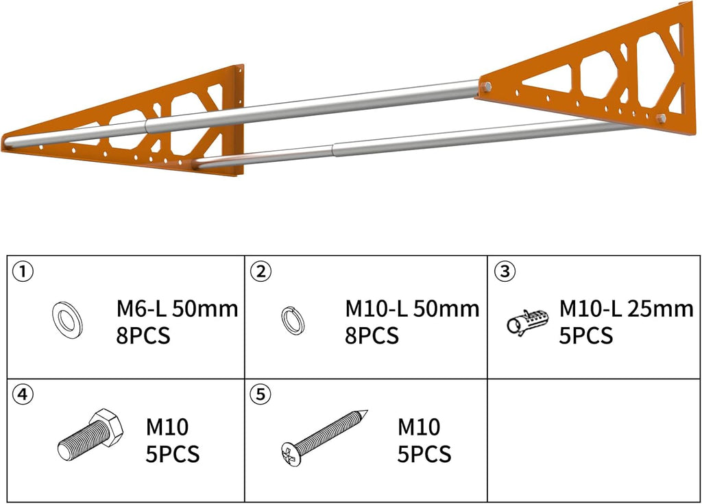 Tire Rack Wall Mount Adjustable 31"-56" Tire Storage Rack Wall Mount Wheel Rack with Heavy Duty Telescopic RodsSteel 400 Pound Weight Capacity (Orange)