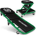 M-AUTO 40-Inch Folding Creeper Rolling Seat, All-in-One Adjustable Roller Garage Chair, Lay Down or Sit, 330LBS Capacity Under Car Roller Creeper with 6 Swivel Casters, Green