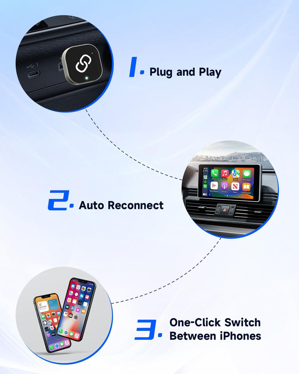 Spedal Wireless CarPlay Adapter for Factory Wired CarPlay – Plug & Play, Auto Reconnect, Mini Metal Design with USB-A & USB-C Cables – Compatible with iPhone 6+ and Cars from 2016+ (Silver)