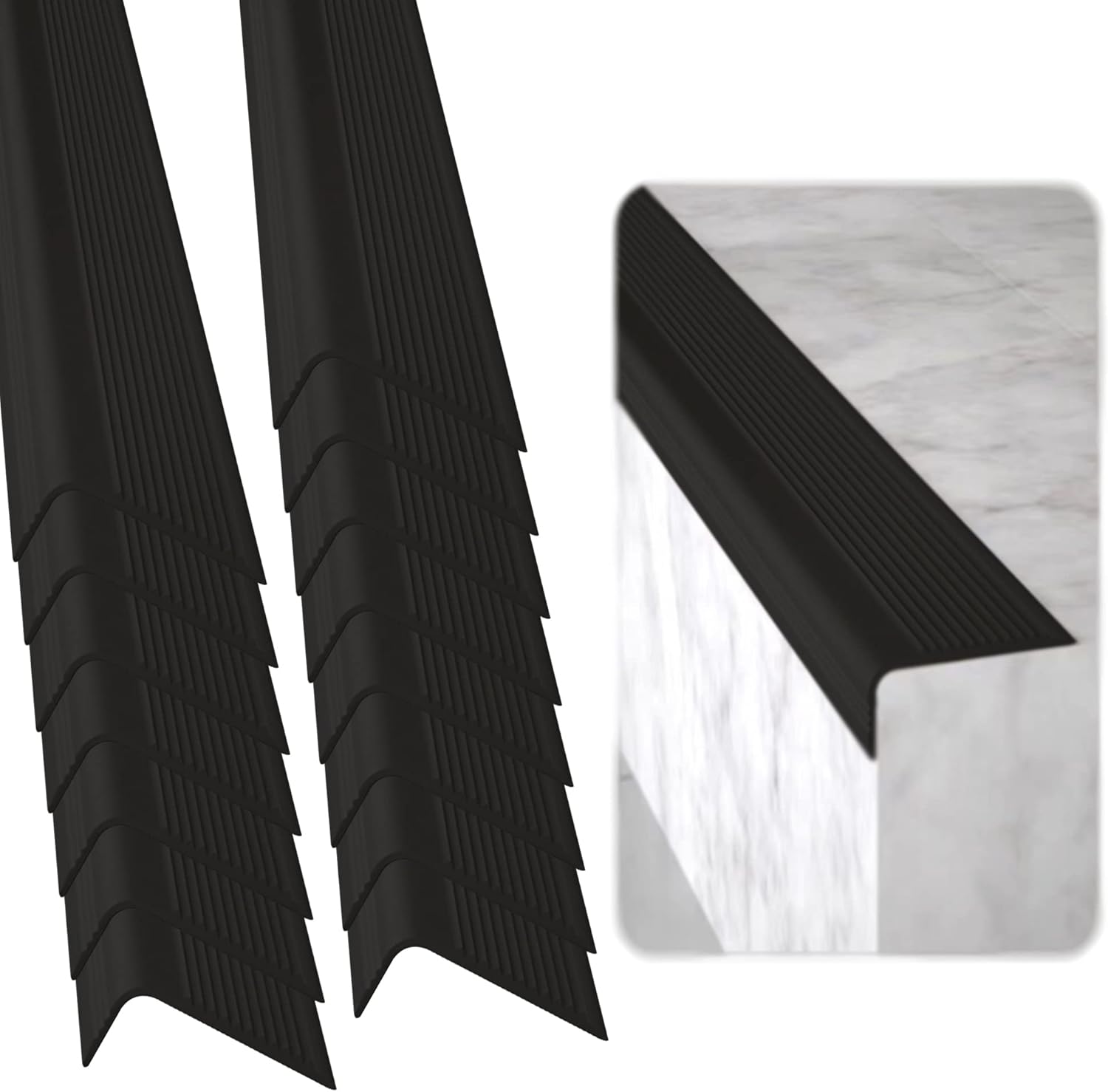 Rubber Bond Stair Edge Protector (Pack of 15) 36x2x1 inch Anti-Slip Stair Corner Trim Rubber Strips - Waterproof Self-Adhesive Staircases for Outdoor & Indoor Uses | Protect Kids & Pets - Black