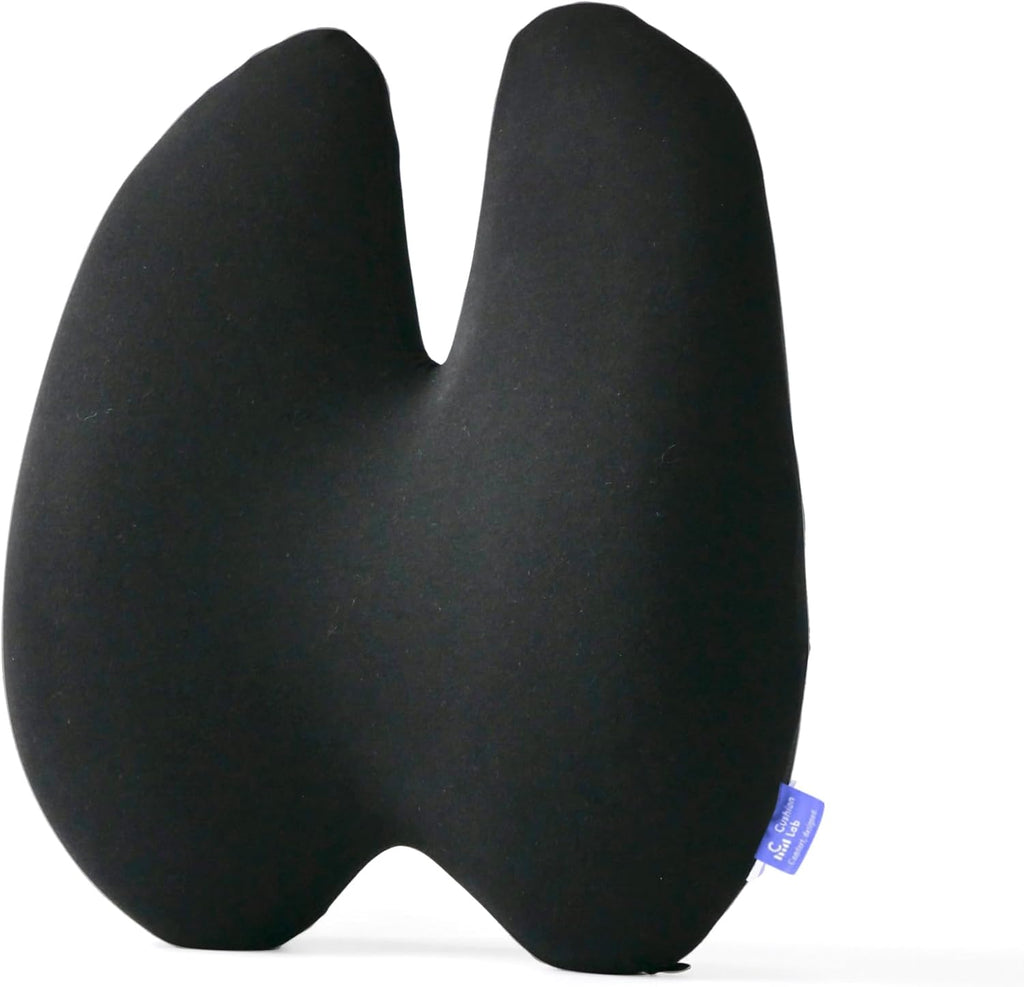C CUSHION LAB Extra Dense Lumbar Pillow - Patented Ergonomic Multi-Region Firm Back Support for Lower Back Pain Relief - Lumbar Support Cushion with Strap for Office Chair, Car, Sofa, Plane - Black