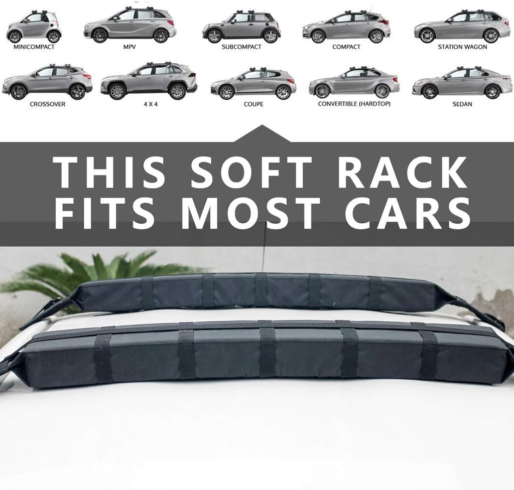 Kayak Roof Rack Pads Deluxe Upgrade Universal Car Soft Roof Rack for Canoe/Paddle Board/SUP with Adjustable Steady Tie-Down Straps/Ropes/Hooks/T-Straps and Storage Bag