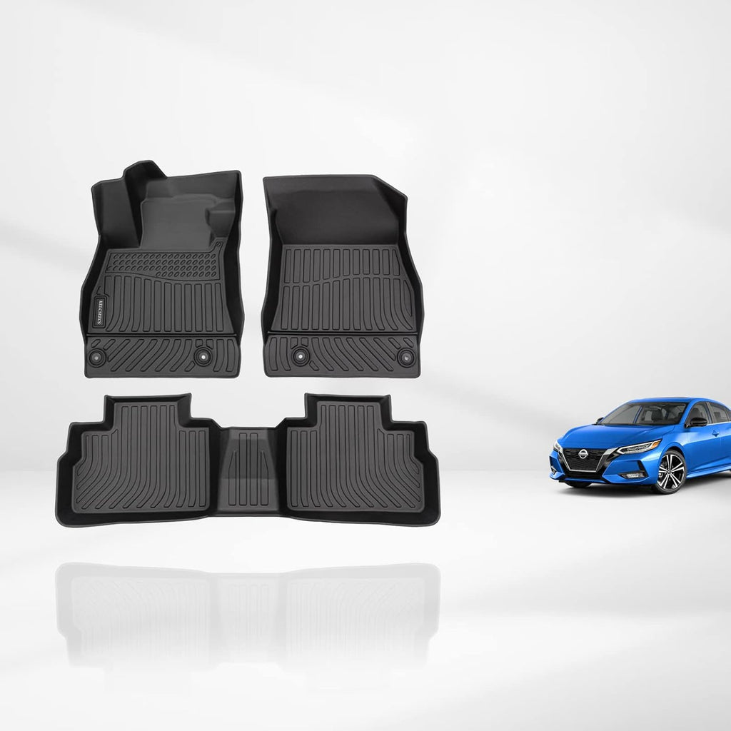 KELCSEECS Floor Mats Custom for Nissan Sentra 2025 2024 2023 2022 2021 2020 Waterproof Car Mats All Weather Mats Guard TPE Heavy Duty Automotive Floor Liners Front& Rear Row Full Set Black Accessories