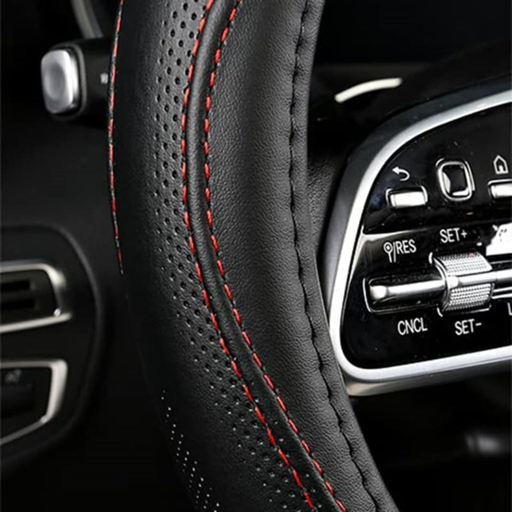 Cowhide Steering Wheel Cover Heat Resistant Anti-Slip Car Wheel Wrap Compatible with Most Makes and Models of Cars and Trucks with 14.5 to 15 Inch Steering Wheel