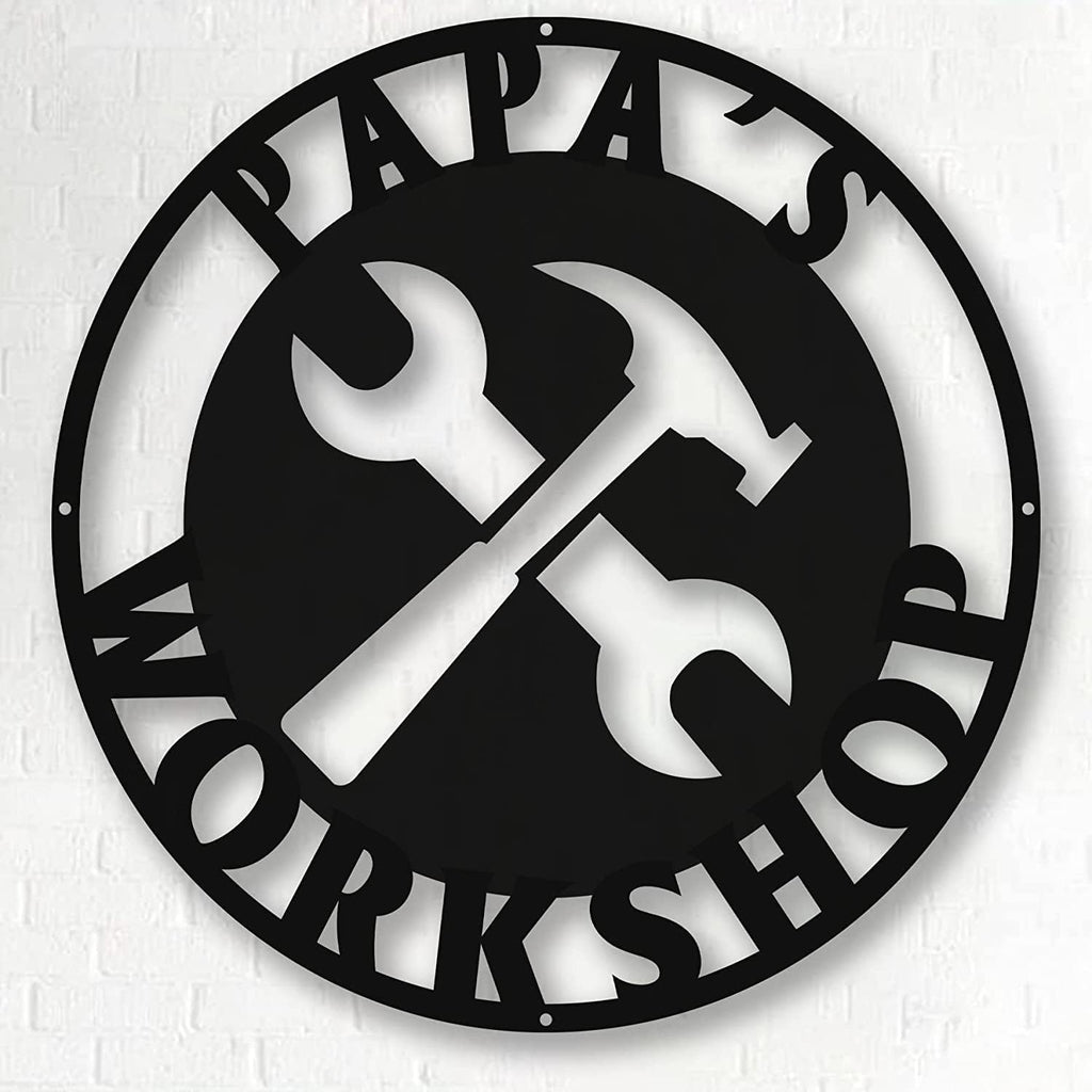 Personalized Papa's Workshop Metal Sign - Custom Dad's Garage Wall Decor for Mechanic, Birthday Gift for Men, Boyfriend - Fathers Day Workshop