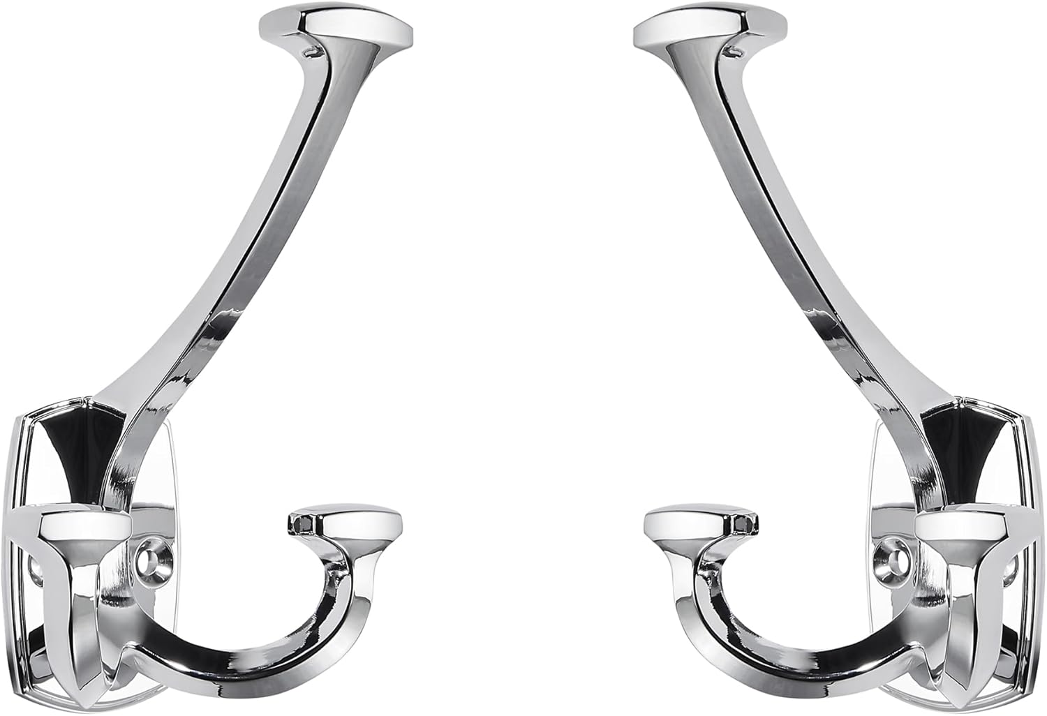 Large Wall Double-Sided Hook 2 Pack Polished Chrome Hook Decorative Heavy Duty Solid Large Coat Hooks for Towel Hanging Coats Robe Towel Bags Door Back 2 Prong Hooks