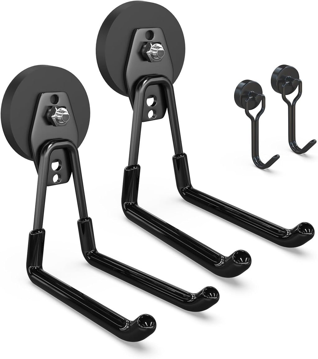 3-H Heavy Duty Magnet Garage Hooks 2 Pack, Extra Large Strong Magnetic Hooks for Hanging Cordless Power Drill, Utility Magnetic Tool Holder for Metal Cabinet, Steel Pegboard, Toolbox, Garage(Black)