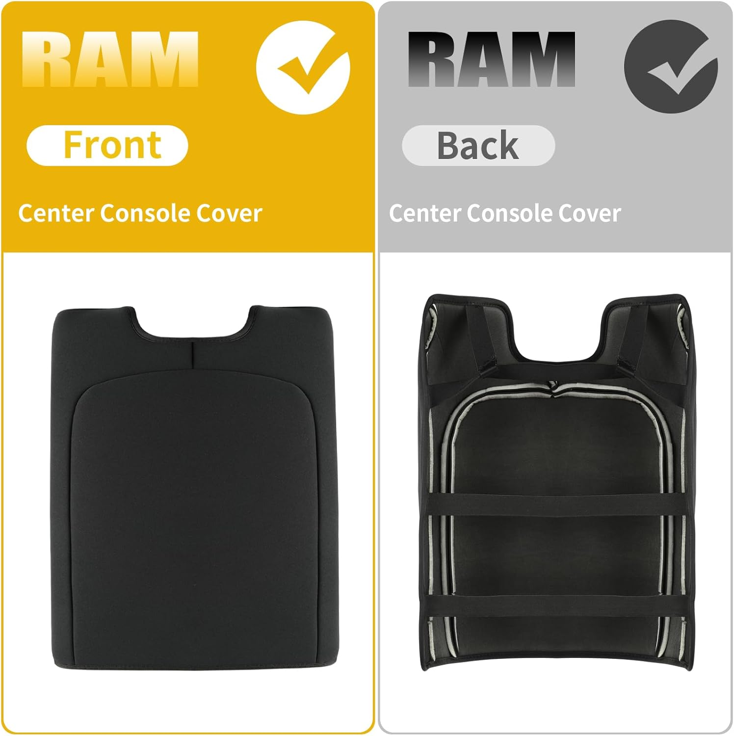 GIANT PANDA Custom Fit Console Cover for 2013-2018 Ram 1500 & 2013-2024 Ram 2500/3500/1500 Classic Model Jump Seat Console - Neoprene Armrest Center Cover - Full Protection - Black