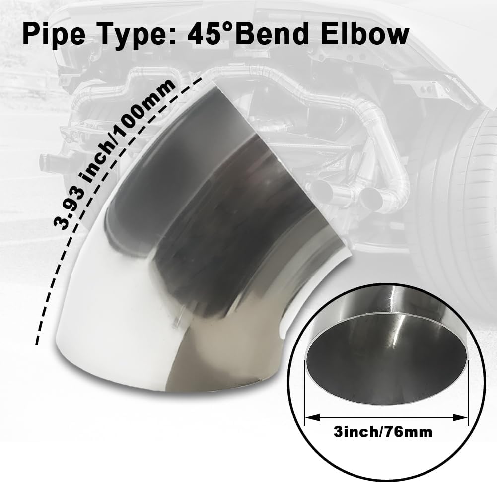 OD 3 Inch 45 Degree exhaust elbow Pipe (Mandrel Bend Elbow) SS304 Stainless Steel Bend Suitable for Car Modified Exhaust Elbow Pipe, Stair Handrail, etc (4 pcs)(76 * 100 * 1.5)