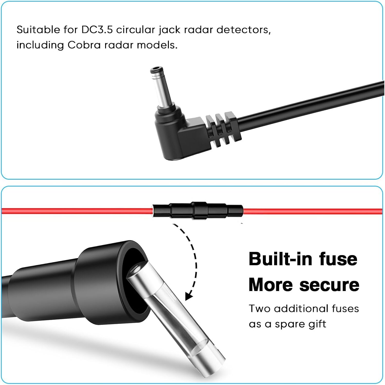 Radar Detector Rearview Mirror Rod Mounting Bracket and Radar Direct Power Cord Hardwired Kit and Fuse Tap(for Cobra Radar Models)